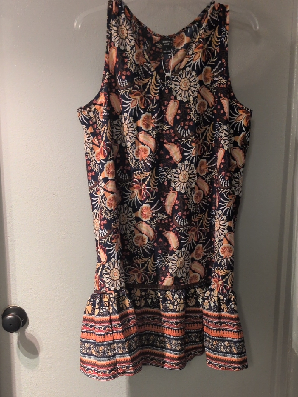 NWT Emery Rose Printed Navy Dress L